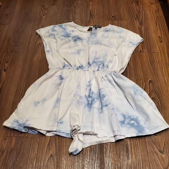 Lulus On A Road Trip Blue Tie-Dye Short Sleeve Romper Active Oversized Casual XL - Picture 12 of 14